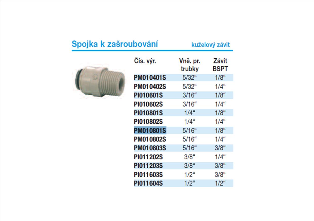 Obrázok 2 - Spojka John Guest PM010801S  Spojka k zaskrutkovaniu kuželový závit 5/16” x 1/8”BSPT